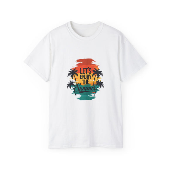 Let’s Enjoy The Summer T-Shirt - Retro Sunset Palm Tree Graphic Tee - Beach Vacation Shirt - Summer Vibes Gift for Men & Women