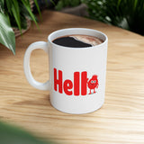Hello Red Monster Mug - Funny Cute Cartoon Character Coffee Cup Gift for Kids, Coworkers, Office Desk, Fun Drinkware, 11/15oz
