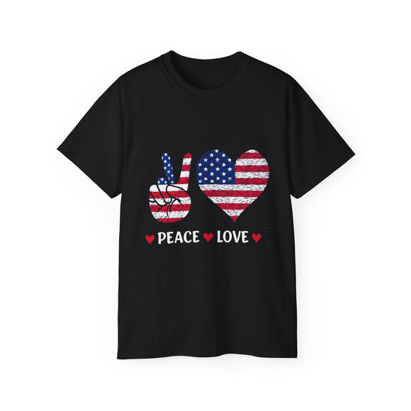 Peace Love USA T-Shirt - American Flag Graphic Tee - Patriotic Shirt for Fourth of July, Veterans, Memorial Day, USA Pride