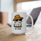 Cool Cat Coffee Mug - Funny Cute Kitty wearing Sunglasses and a Hat - So Cool Ceramic Cup for Cat Lovers - 11oz & 15oz Gift for Him/Her