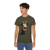 Shocked Screaming Cartoon Goat T-Shirt - Funny Cartoon Goat Tee - Unisex Shirt in 15 Colors - Farm Animal Humor Gift Idea