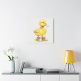 Cute Duckling in Sneakers Canvas Wall Art - 24x24 Nursery Animal Print, Baby Room Decor, Farm Animal Artwork for Kids Wall