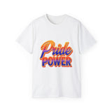 Pride Power T-Shirt | Retro Gradient LGBTQ+ Shirt | Bold Empowerment Graphic Tee | Gay Pride Festival Unisex Top
