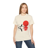 Minimalist Crow T-Shirt – Sunset Bird on Branch Design – Aesthetic Nature Graphic Tee – Japanese Style Shirt for Men & Women