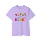 Mother's Day Flower MOMMA T-Shirt - Cute Colorful Floral Tee for Mom, Mama, Mommy Gift, Spring Boho Shirt, Women's Graphic Top