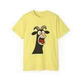 Shocked Screaming Cartoon Goat T-Shirt - Funny Cartoon Goat Tee - Unisex Shirt in 15 Colors - Farm Animal Humor Gift Idea