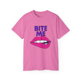 Playful Graphic Tee, "Bite Me" Funny T-Shirt, Unisex Cotton Tee, Casual Wear, Gift for Him or Her, Statement Shirt