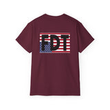 FDT Upside Down USA Flag Back, Freedom Democracy Truth Front - Patriotic Political Statement Tee American Flag