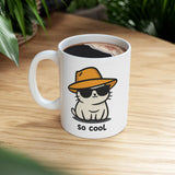 Cool Cat Coffee Mug - Funny Cute Kitty wearing Sunglasses and a Hat - So Cool Ceramic Cup for Cat Lovers - 11oz & 15oz Gift for Him/Her