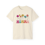 Mother's Day Flower MOMMA T-Shirt - Cute Colorful Floral Tee for Mom, Mama, Mommy Gift, Spring Boho Shirt, Women's Graphic Top