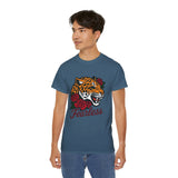 Fearless Jaguar T-Shirt - Wild Animal Graphic Tee with Roses, Bold Big Cat Design, Leopard Shirt for Men Women Streetwear