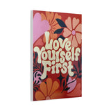 Retro "Love Yourself First" Canvas Wall Art – 16x24 Inspirational Floral Print for Self-Love, Positive Vibes & Boho Room Décor