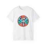 Skeleton Hawaiian T-Shirt - Funny Tropical Beach Sunset Tee - Cool Summer Vacation Shirt - Retro Fedora Graphic Tee - Halloween