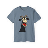 Shocked Screaming Cartoon Goat T-Shirt - Funny Cartoon Goat Tee - Unisex Shirt in 15 Colors - Farm Animal Humor Gift Idea
