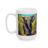 Rainbow Elephant In The Forrest | Elephant Lovers Gift | White Ceramic Mug 11oz and 15oz