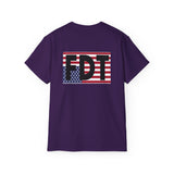 FDT Upside Down USA Flag Back, Freedom Democracy Truth Front - Patriotic Political Statement Tee American Flag