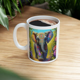 Rainbow Elephant In The Forrest | Elephant Lovers Gift | White Ceramic Mug 11oz and 15oz