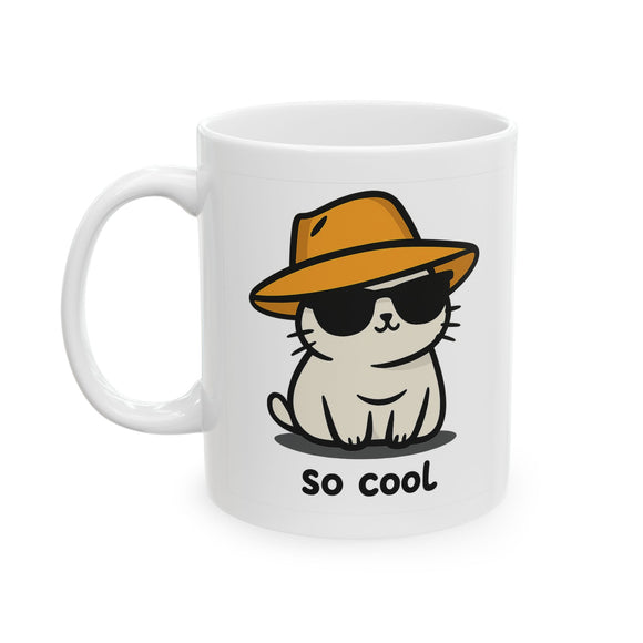 Cool Cat Coffee Mug - Funny Cute Kitty wearing Sunglasses and a Hat - So Cool Ceramic Cup for Cat Lovers - 11oz & 15oz Gift for Him/Her