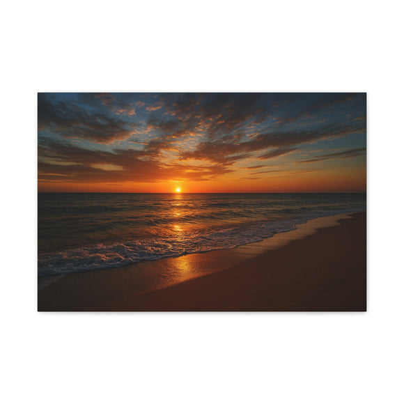 Sunset At The Beach 24x16 Framed Canvas Wall Art – Stunning Ocean View, Relaxing Coastal Decor, Vibrant Colors for Home & Office