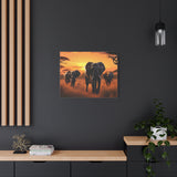 African Elephant Sunset Canvas Wall Art – Safari Wildlife Print for Home Decor, Nature Animal Painting, Living Room Artwork