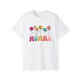 Mother's Day Flower MOMMA T-Shirt - Cute Colorful Floral Tee for Mom, Mama, Mommy Gift, Spring Boho Shirt, Women's Graphic Top