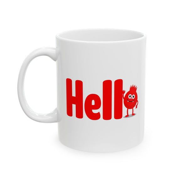 Hello Red Monster Mug - Funny Cute Cartoon Character Coffee Cup Gift for Kids, Coworkers, Office Desk, Fun Drinkware, 11/15oz