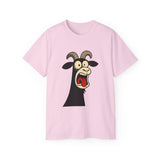 Shocked Screaming Cartoon Goat T-Shirt - Funny Cartoon Goat Tee - Unisex Shirt in 15 Colors - Farm Animal Humor Gift Idea