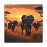 African Elephant Sunset Canvas Wall Art – Safari Wildlife Print for Home Decor, Nature Animal Painting, Living Room Artwork