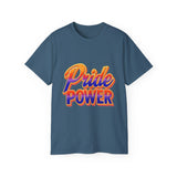 Pride Power T-Shirt | Retro Gradient LGBTQ+ Shirt | Bold Empowerment Graphic Tee | Gay Pride Festival Unisex Top