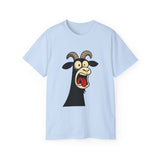 Shocked Screaming Cartoon Goat T-Shirt - Funny Cartoon Goat Tee - Unisex Shirt in 15 Colors - Farm Animal Humor Gift Idea