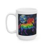 Rainbow Horse Flying Thru The Universe Protecting The Earth | White Ceramic Mug 11oz and 15oz