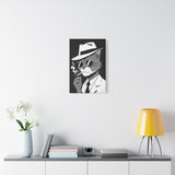 Cool Cat Smoking Cigar Canvas Wall Art - Retro Gangster Cat in Suit with Hat & Shades - Funny Cartoon Artwork for Home Decor