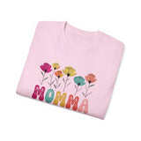 Mother's Day Flower MOMMA T-Shirt - Cute Colorful Floral Tee for Mom, Mama, Mommy Gift, Spring Boho Shirt, Women's Graphic Top