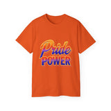 Pride Power T-Shirt | Retro Gradient LGBTQ+ Shirt | Bold Empowerment Graphic Tee | Gay Pride Festival Unisex Top