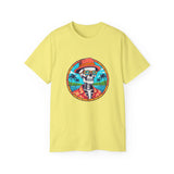 Skeleton Hawaiian T-Shirt - Funny Tropical Beach Sunset Tee - Cool Summer Vacation Shirt - Retro Fedora Graphic Tee - Halloween
