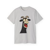 Shocked Screaming Cartoon Goat T-Shirt - Funny Cartoon Goat Tee - Unisex Shirt in 15 Colors - Farm Animal Humor Gift Idea