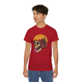 Desert Skull Graphic T-Shirt - Edgy Surreal Art Tee with Helmet Sunset Scene, Cactus Landscape, Punk Rock Streetwear