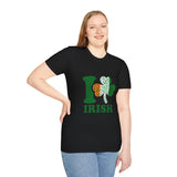 I Love Irish Shamrock T-Shirt, St Patrick's Day Shirt, Irish Pride Clover Graphic Tee, Unisex Black Gift for Men Women Adults