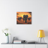 African Elephant Sunset Canvas Wall Art – Safari Wildlife Print for Home Decor, Nature Animal Painting, Living Room Artwork