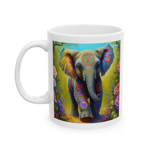 Rainbow Elephant In The Forrest | Elephant Lovers Gift | White Ceramic Mug 11oz and 15oz