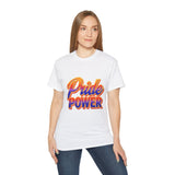 Pride Power T-Shirt | Retro Gradient LGBTQ+ Shirt | Bold Empowerment Graphic Tee | Gay Pride Festival Unisex Top