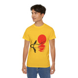 Minimalist Crow T-Shirt – Sunset Bird on Branch Design – Aesthetic Nature Graphic Tee – Japanese Style Shirt for Men & Women