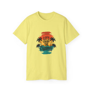 Let’s Enjoy The Summer T-Shirt - Retro Sunset Palm Tree Graphic Tee - Beach Vacation Shirt - Summer Vibes Gift for Men & Women