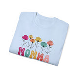 Mother's Day Flower MOMMA T-Shirt - Cute Colorful Floral Tee for Mom, Mama, Mommy Gift, Spring Boho Shirt, Women's Graphic Top