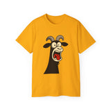 Shocked Screaming Cartoon Goat T-Shirt - Funny Cartoon Goat Tee - Unisex Shirt in 15 Colors - Farm Animal Humor Gift Idea