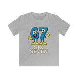 Funny Comic Blue 6 7 Six Seven Cartoon Kids Softstyle Tee - Cute Number Character T-Shirt for Boys Girls, Fun TikTok Trending Gift