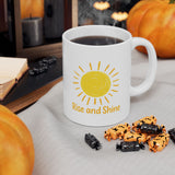 Rise and Shine Coffee Mug - 11oz/15oz Ceramic Morning Mug with Sun Graphic - Inspirational Gift for Women, Men, Friends