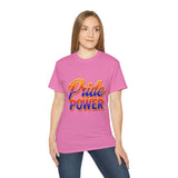 Pride Power T-Shirt | Retro Gradient LGBTQ+ Shirt | Bold Empowerment Graphic Tee | Gay Pride Festival Unisex Top