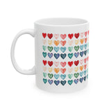Colorful Watercolor Hearts Mug – Love Pattern Coffee Cup, Cute Romantic Gift, Ceramic Tea Mug 11oz 15oz