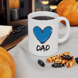Hand-Drawn Blue Heart Dad Coffee Mug 11oz/15oz - Perfect Father's Day Gift, Birthday Surprise, or Christmas Present for Him